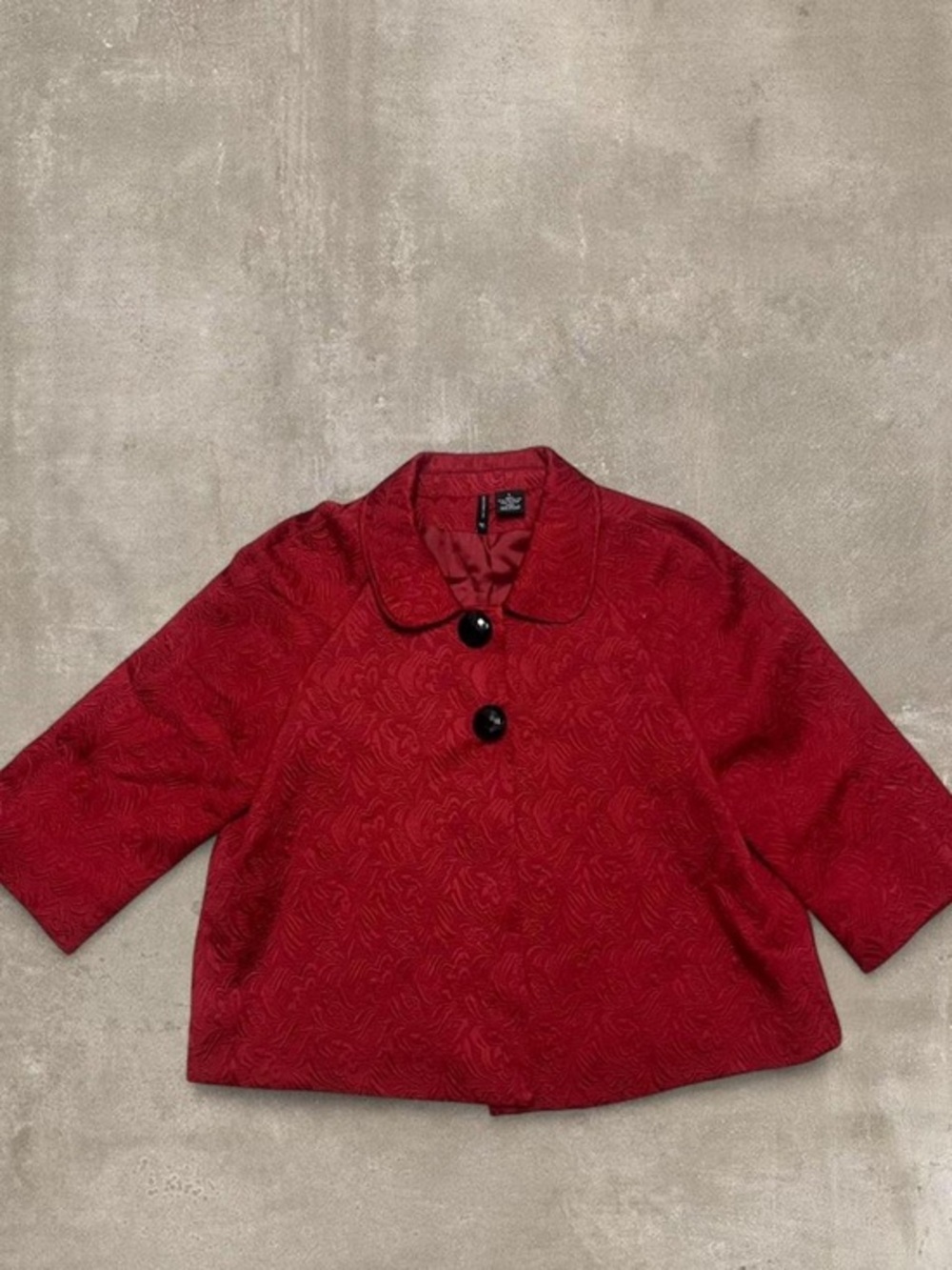 New Directions Red Textured Cropped Jacket Blazer Large Retro